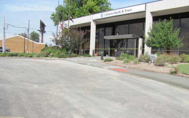 Commercial sloped sidewalk with curbs